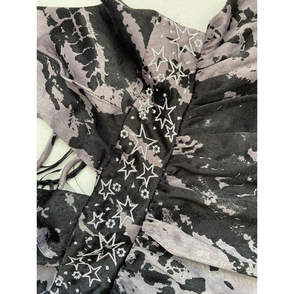 Fairy Grunge Star Embroidered Halter Mini Dress Size M Tie Dye Whimsygoth Witchy - Picture 2 of 14